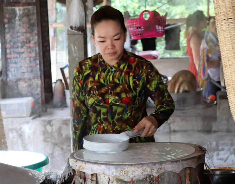 making rice paper in the Mekong